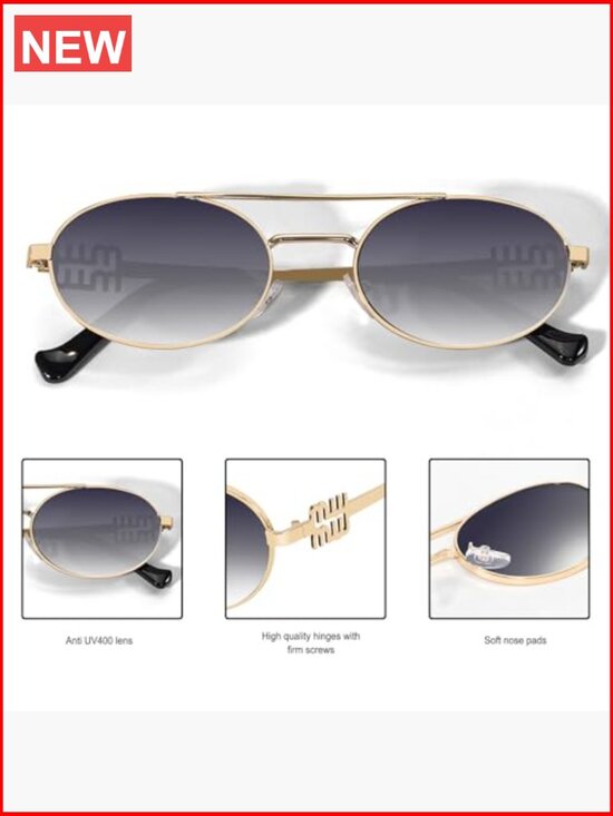 Retro Oval 90s Metal Sunglasses UV400 Protection Lightweight Vintage Sunnies main image 5